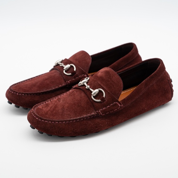 size 7G 7.5 US Gucci Burgundy Red Suede Loafers Driver Horsebit main image 9